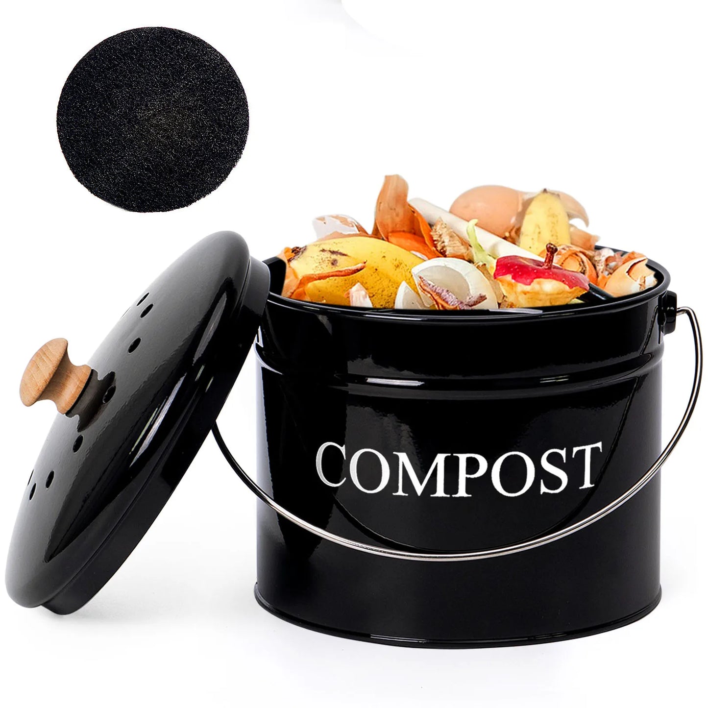 1L Kitchen Compost Bin Countertop with Lid Compost Bucket Coal Filter Compost Pail Food Waste for Food Scraps Food Composter Bin