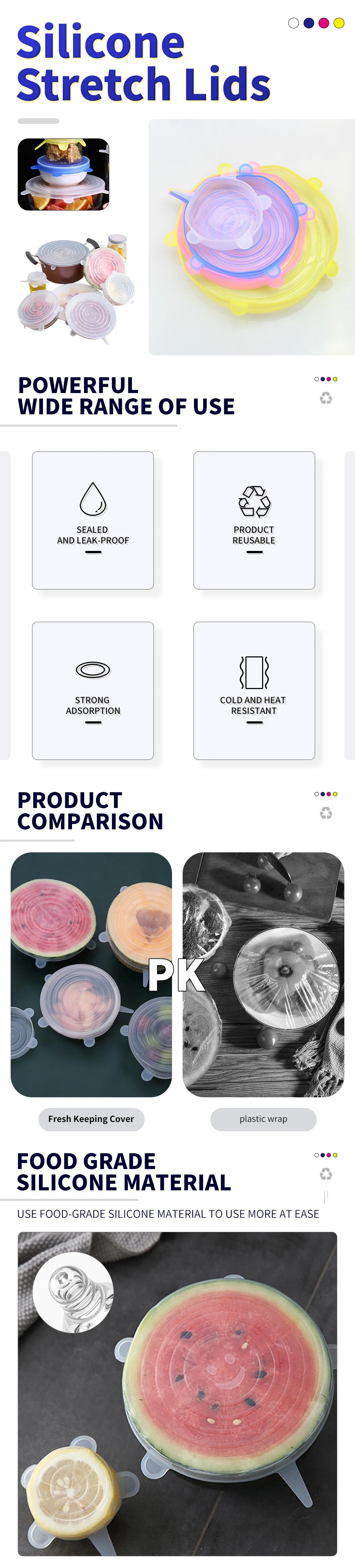 Flexible Lid Silicone Cover Food Wrap Caps Cookware Bowl Fresh Microwave Lids Stretch Silicone Covers For Kitchen Accessories