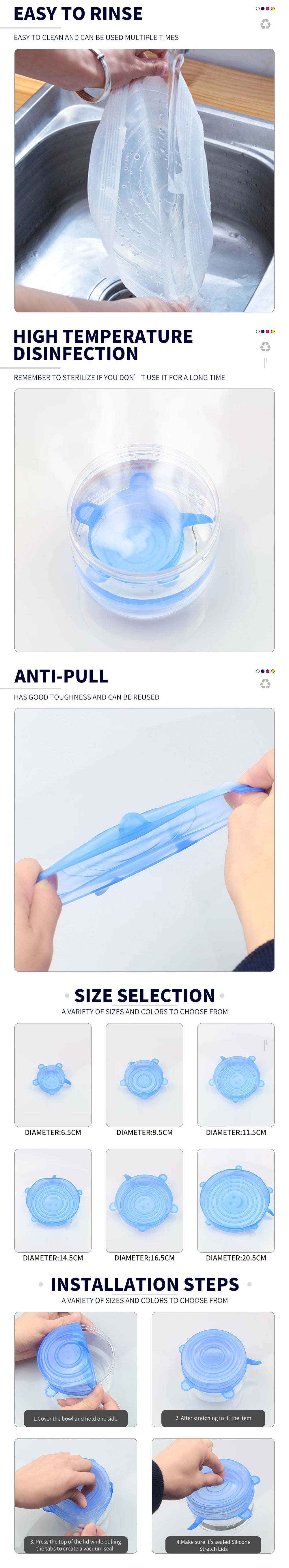 Flexible Lid Silicone Cover Food Wrap Caps Cookware Bowl Fresh Microwave Lids Stretch Silicone Covers For Kitchen Accessories