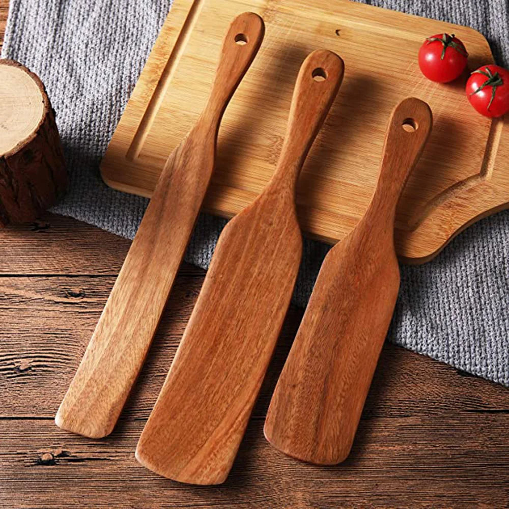 1-9pcs/set Teak natural wood tableware spoon colander spoon special nano soup skimmer cooking spoon wooden kitchen tool kit