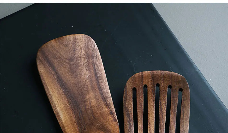 1-9pcs/set Teak natural wood tableware spoon colander spoon special nano soup skimmer cooking spoon wooden kitchen tool kit