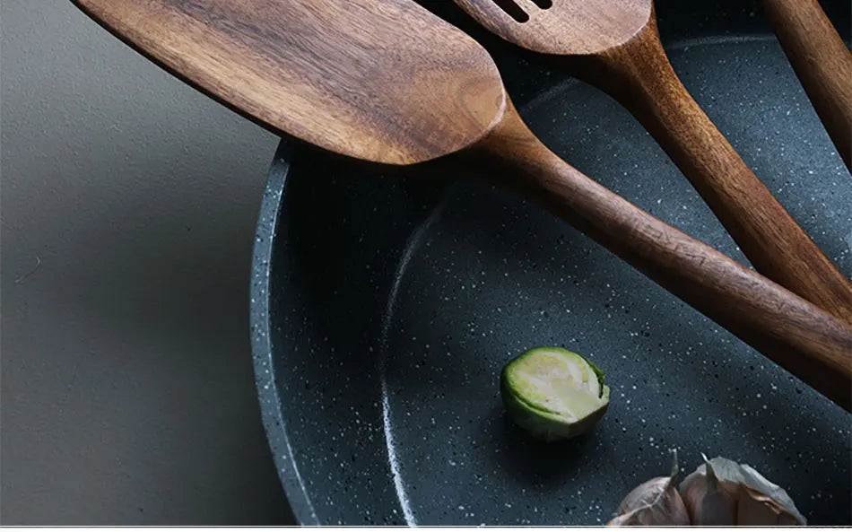 1-9pcs/set Teak natural wood tableware spoon colander spoon special nano soup skimmer cooking spoon wooden kitchen tool kit