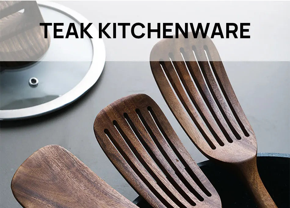 1-9pcs/set Teak natural wood tableware spoon colander spoon special nano soup skimmer cooking spoon wooden kitchen tool kit