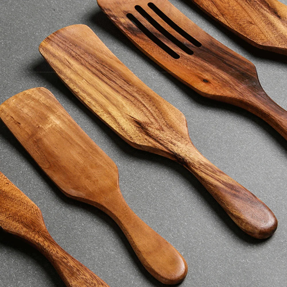1-9pcs/set Teak natural wood tableware spoon colander spoon special nano soup skimmer cooking spoon wooden kitchen tool kit