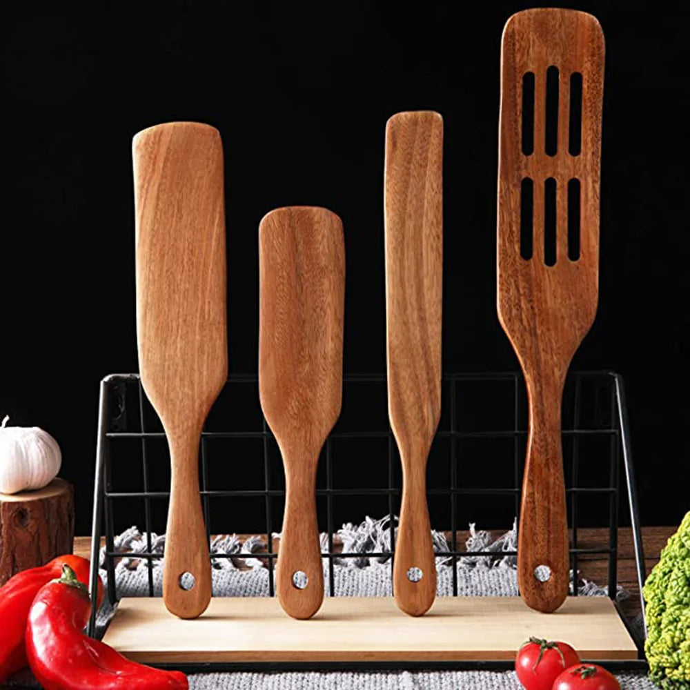 1-9pcs/set Teak natural wood tableware spoon colander spoon special nano soup skimmer cooking spoon wooden kitchen tool kit