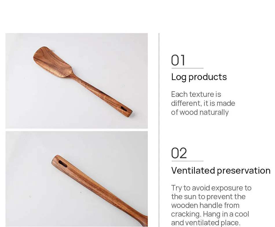 1-9pcs/set Teak natural wood tableware spoon colander spoon special nano soup skimmer cooking spoon wooden kitchen tool kit