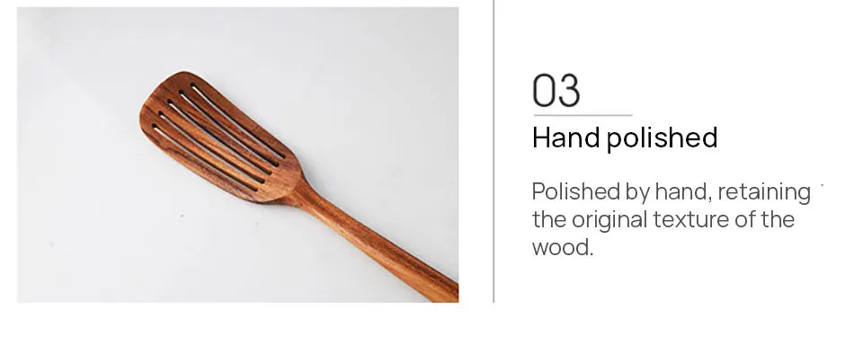 1-9pcs/set Teak natural wood tableware spoon colander spoon special nano soup skimmer cooking spoon wooden kitchen tool kit