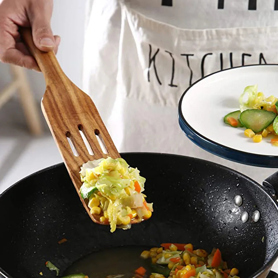 1-9pcs/set Teak natural wood tableware spoon colander spoon special nano soup skimmer cooking spoon wooden kitchen tool kit