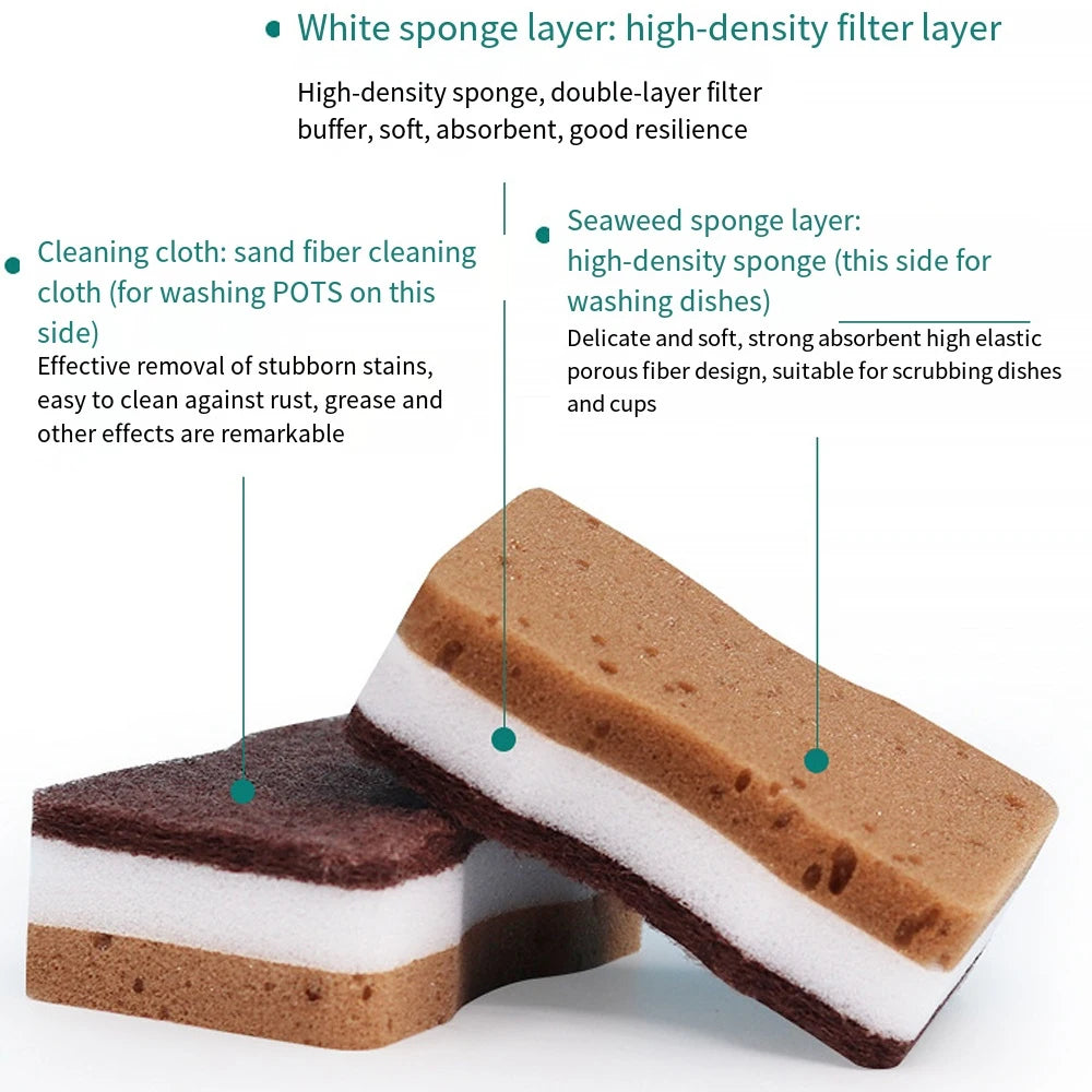 Double-sided Natural Sponges sandy fiber Scouring Pads Kitchen Pot Dishwashing Magic Rust Remover Brush Cleaning Accessories