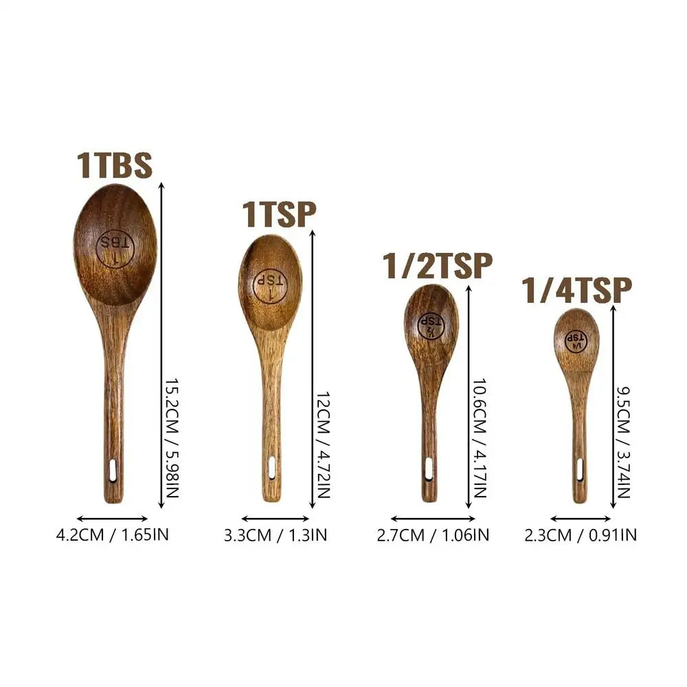 Wood Measuring Cups And Spoons Set Farmhouse Wooden Coffee Scoop Coffee Beans Sugar Salt Seasoning Scoop Honey Measuring