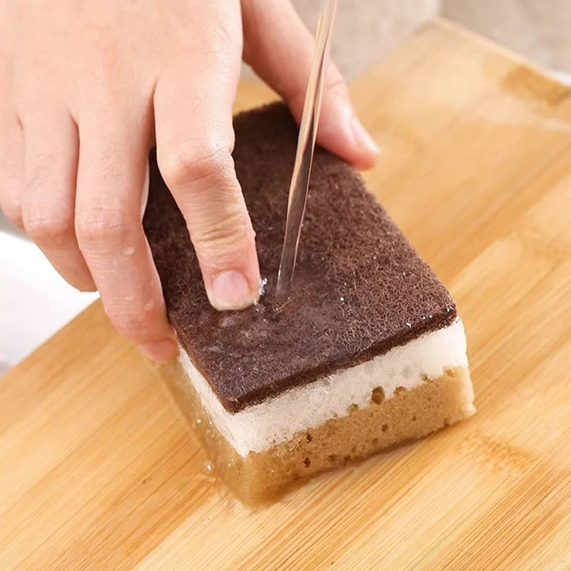 Double-sided Natural Sponges sandy fiber Scouring Pads Kitchen Pot Dishwashing Magic Rust Remover Brush Cleaning Accessories