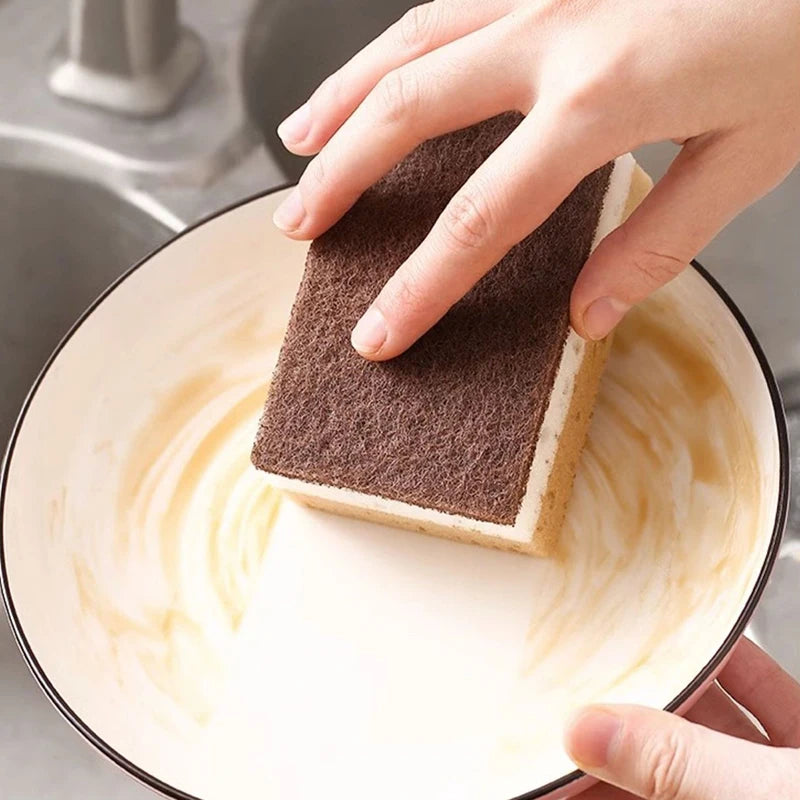 Double-sided Natural Sponges sandy fiber Scouring Pads Kitchen Pot Dishwashing Magic Rust Remover Brush Cleaning Accessories