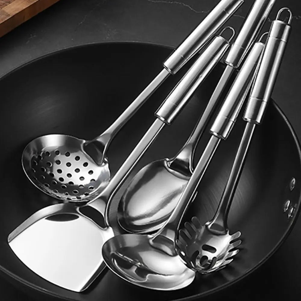 9Pcs Stainless Steel Kitchen Cooking Utensils Set Long Handle Durable Cooking Spatula Set Rust-proof Shovel Set Restaurant