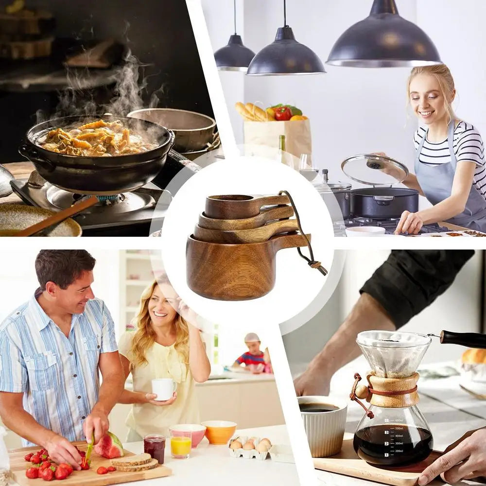 Wood Measuring Cups And Spoons Set Farmhouse Wooden Coffee Scoop Coffee Beans Sugar Salt Seasoning Scoop Honey Measuring