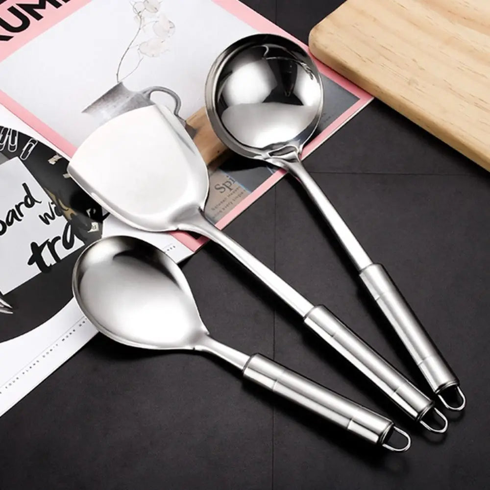 9Pcs Stainless Steel Kitchen Cooking Utensils Set Long Handle Durable Cooking Spatula Set Rust-proof Shovel Set Restaurant