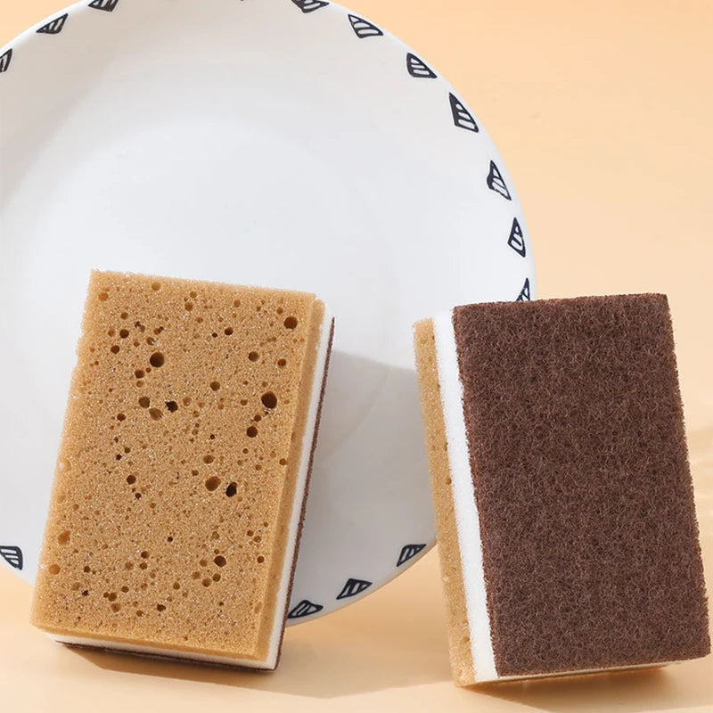 Double-sided Natural Sponges sandy fiber Scouring Pads Kitchen Pot Dishwashing Magic Rust Remover Brush Cleaning Accessories