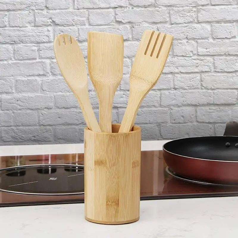 Wooden Cooking Utensil Set Bamboo Kitchen Spatula Spoons Tools Long Handle Honey Coffee Milk Teaspoon Spice Condiment Scoops