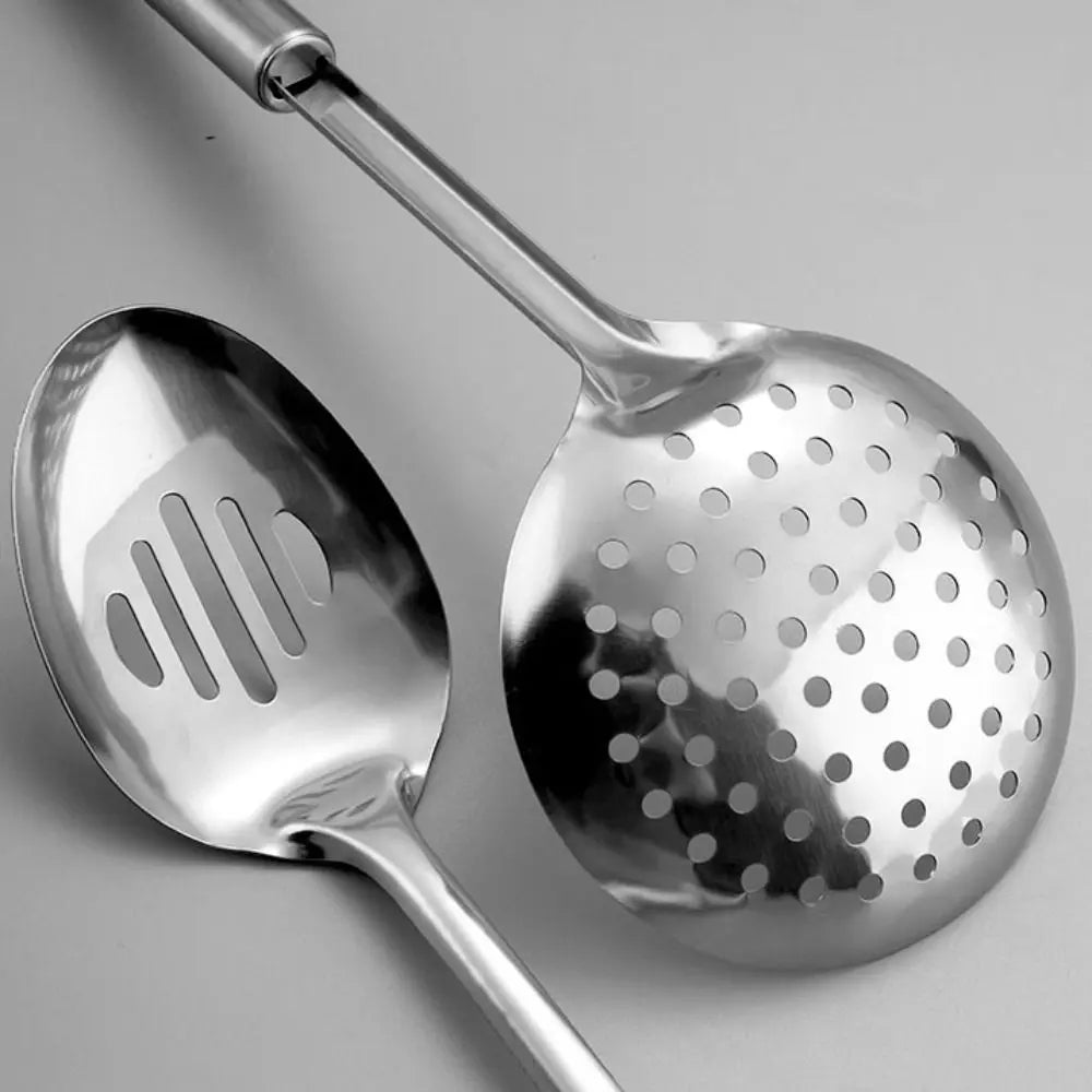 9Pcs Stainless Steel Kitchen Cooking Utensils Set Long Handle Durable Cooking Spatula Set Rust-proof Shovel Set Restaurant