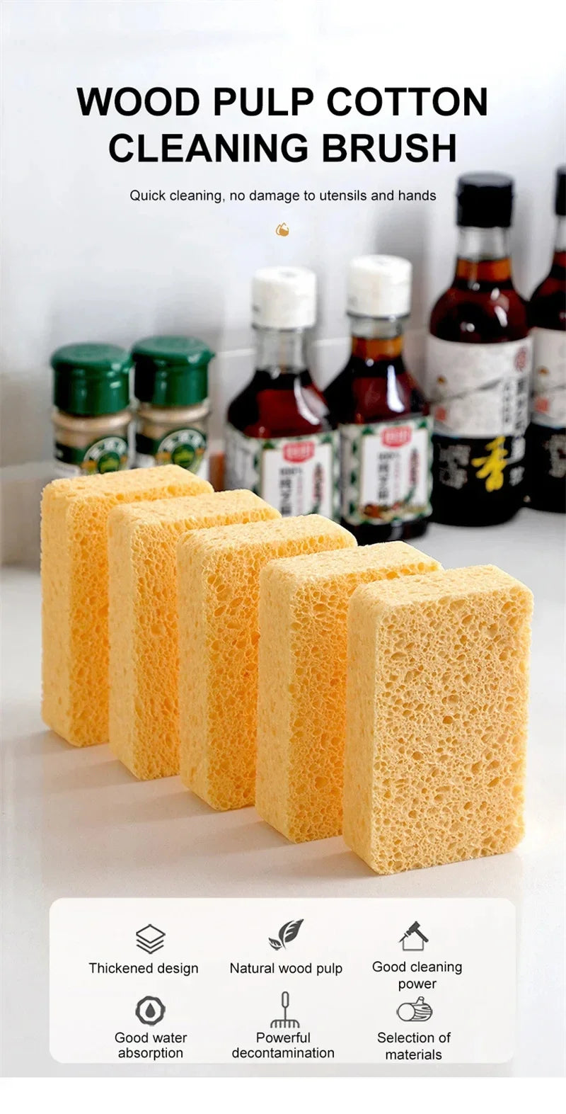 2/5/10 PcsWood Pulp Melamine Sponge Eraser For Washing Dishes Double-side Multi-purpose Scouring Pad Useful Things For Kitchen