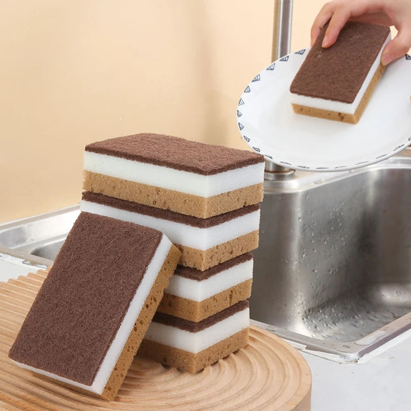 Double-sided Natural Sponges sandy fiber Scouring Pads Kitchen Pot Dishwashing Magic Rust Remover Brush Cleaning Accessories