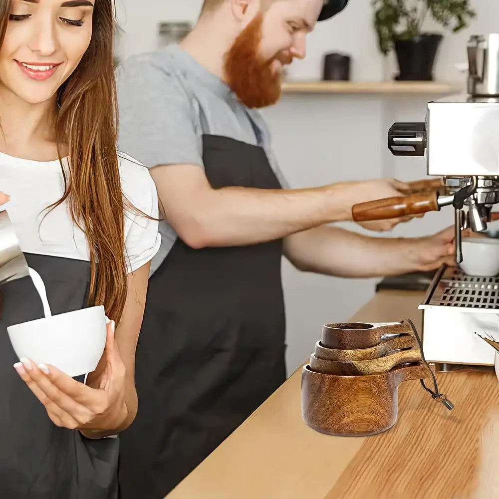 Wood Measuring Cups And Spoons Set Farmhouse Wooden Coffee Scoop Coffee Beans Sugar Salt Seasoning Scoop Honey Measuring