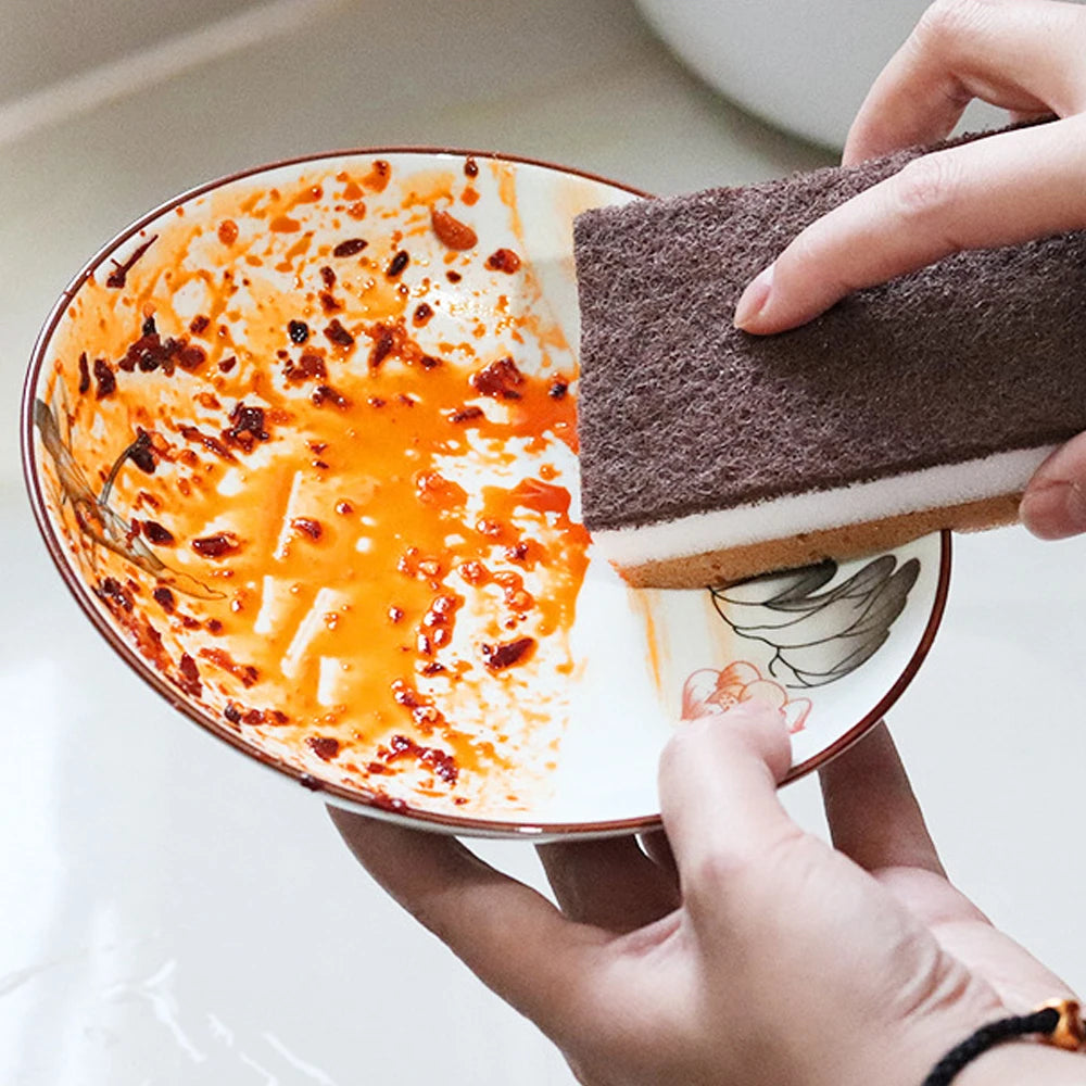 Double-sided Natural Sponges sandy fiber Scouring Pads Kitchen Pot Dishwashing Magic Rust Remover Brush Cleaning Accessories