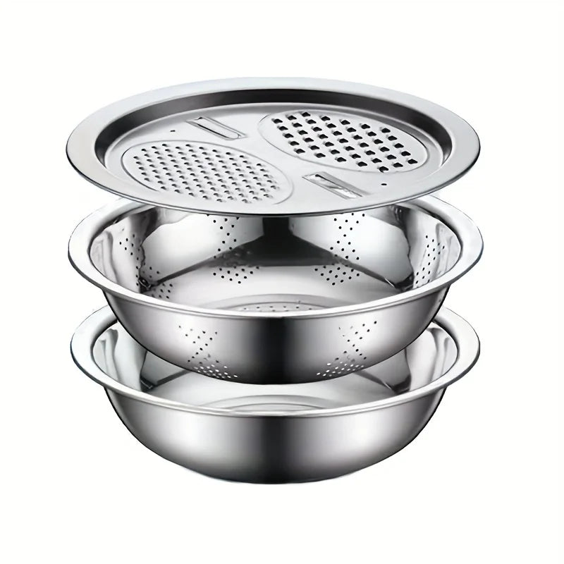 Stainless Steel Kitchen Set with Integrated Grinder, Multi-Filter and Mixing Bowl - for Cleaning and Slicing ,Vegetables, Cheese