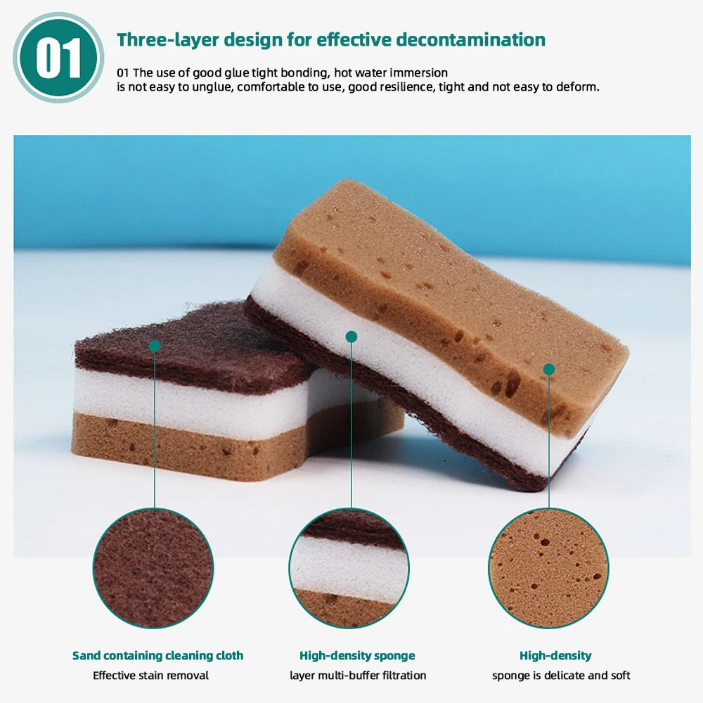 Double-sided Natural Sponges sandy fiber Scouring Pads Kitchen Pot Dishwashing Magic Rust Remover Brush Cleaning Accessories