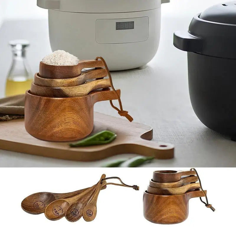 Wood Measuring Cups And Spoons Set Farmhouse Wooden Coffee Scoop Coffee Beans Sugar Salt Seasoning Scoop Honey Measuring