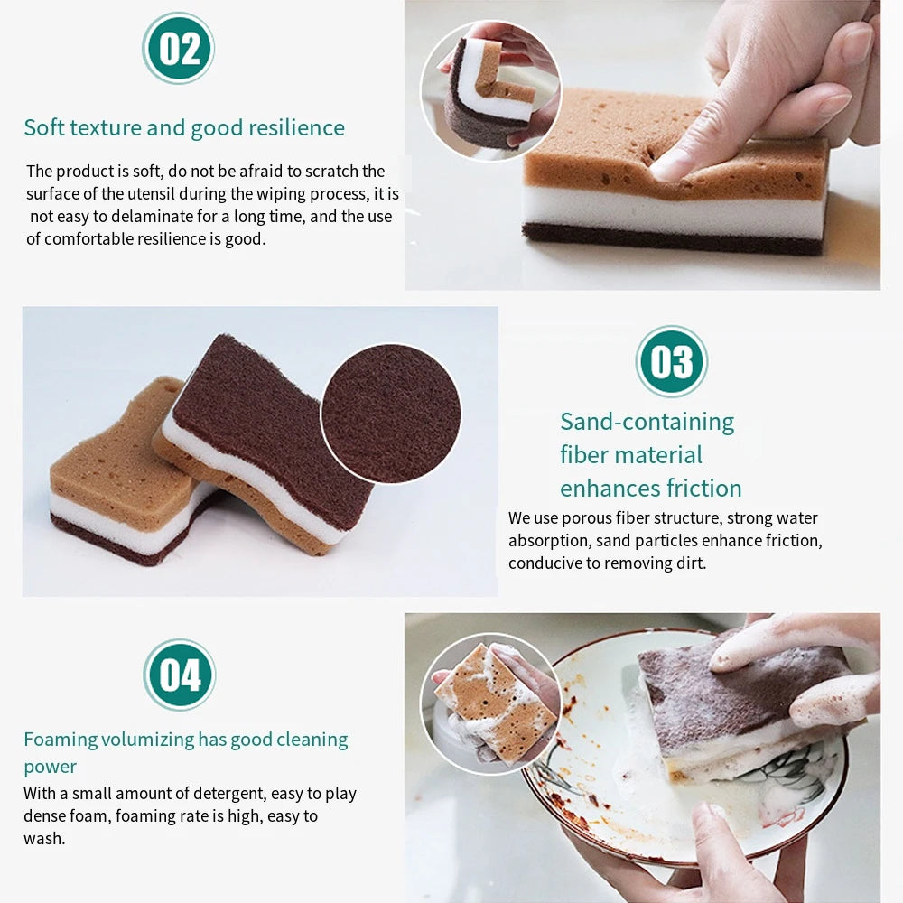 Double-sided Natural Sponges sandy fiber Scouring Pads Kitchen Pot Dishwashing Magic Rust Remover Brush Cleaning Accessories