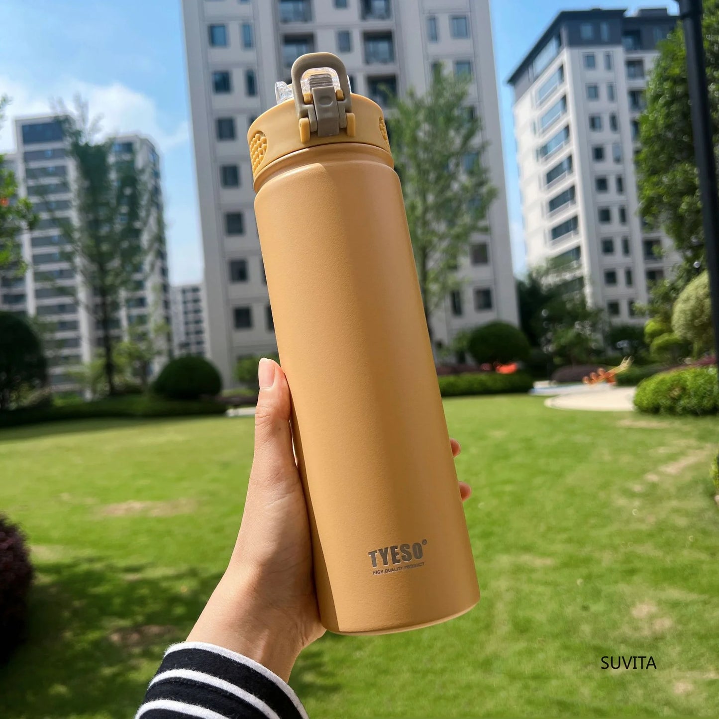 TYESO 600ML/750ML Thermos Water Bottle With Straw Stainless Steel Car Thermal Sports Cup Keeps Cold and Heat Thermal Travel Mug