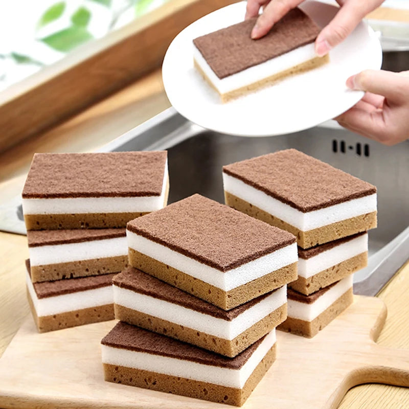 Double-sided Natural Sponges sandy fiber Scouring Pads Kitchen Pot Dishwashing Magic Rust Remover Brush Cleaning Accessories