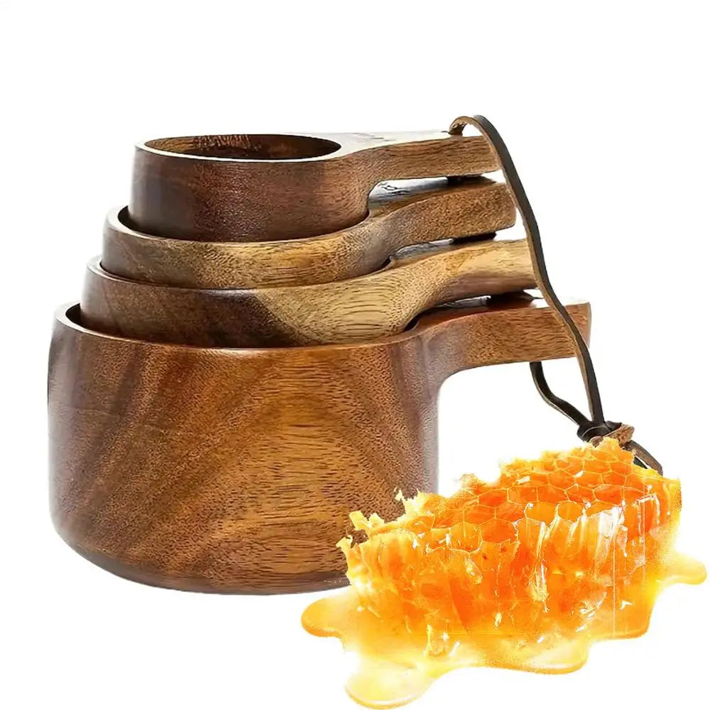 Wood Measuring Cups And Spoons Set Farmhouse Wooden Coffee Scoop Coffee Beans Sugar Salt Seasoning Scoop Honey Measuring