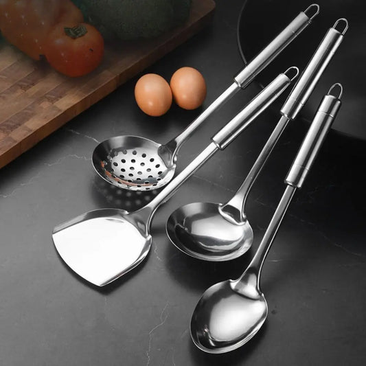 9Pcs Stainless Steel Kitchen Cooking Utensils Set Long Handle Durable Cooking Spatula Set Rust-proof Shovel Set Restaurant