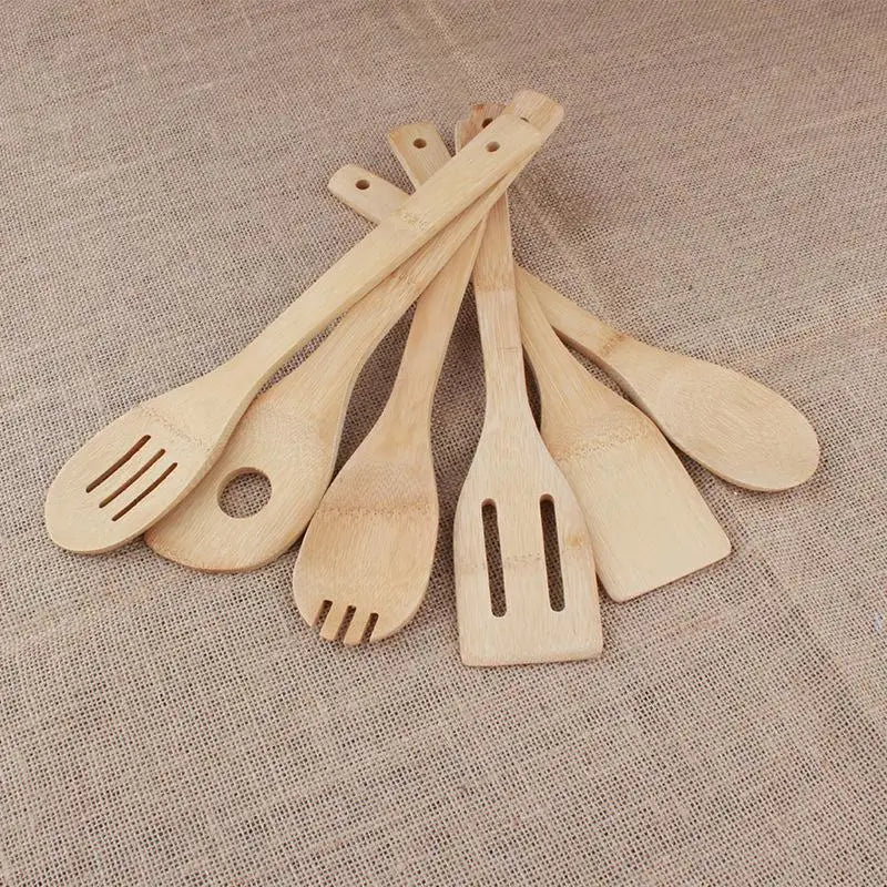 Wooden Cooking Utensil Set Bamboo Kitchen Spatula Spoons Tools Long Handle Honey Coffee Milk Teaspoon Spice Condiment Scoops