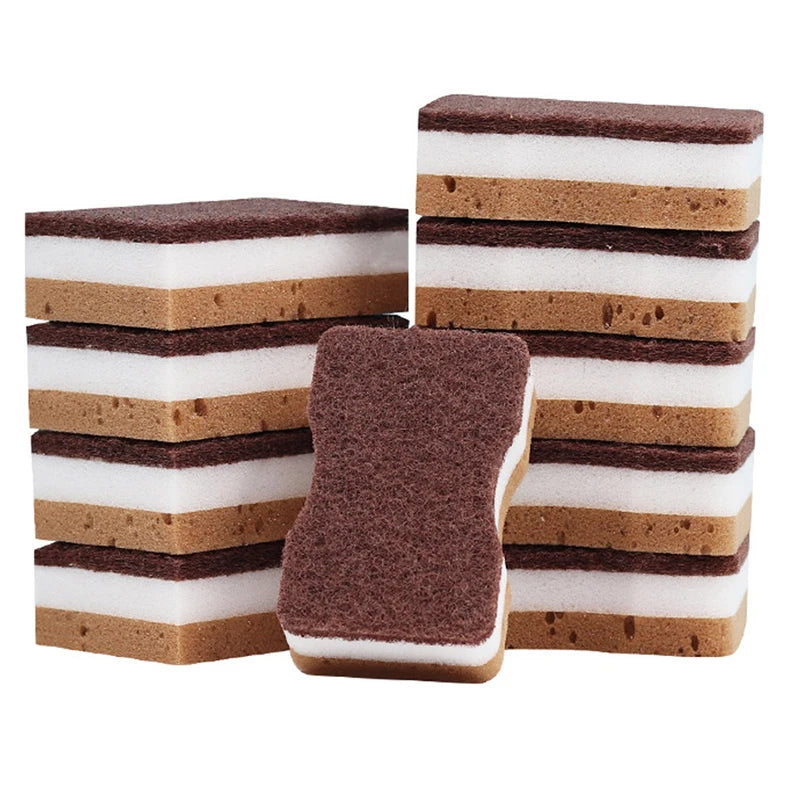 Double-sided Natural Sponges sandy fiber Scouring Pads Kitchen Pot Dishwashing Magic Rust Remover Brush Cleaning Accessories