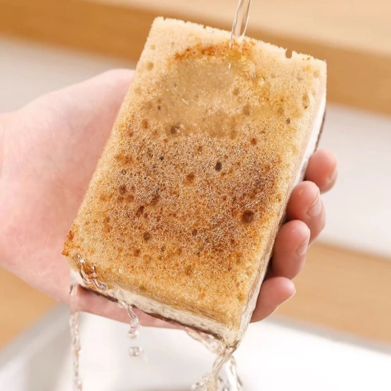 Double-sided Natural Sponges sandy fiber Scouring Pads Kitchen Pot Dishwashing Magic Rust Remover Brush Cleaning Accessories