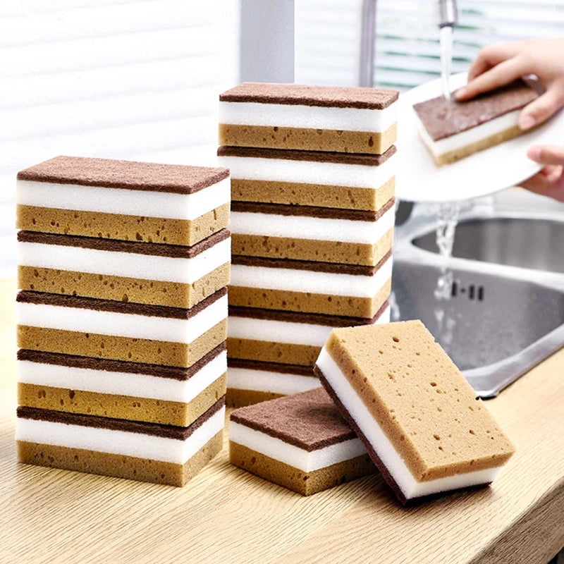 Double-sided Natural Sponges sandy fiber Scouring Pads Kitchen Pot Dishwashing Magic Rust Remover Brush Cleaning Accessories