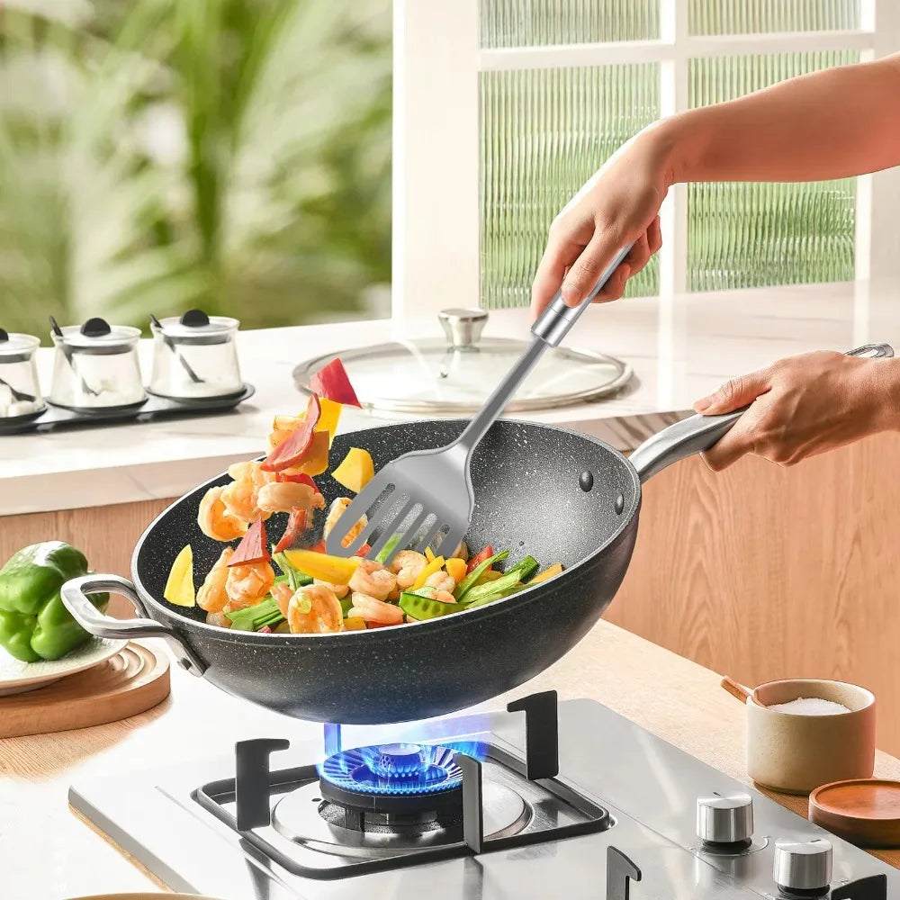 9Pcs Stainless Steel Kitchen Cooking Utensils Set Long Handle Durable Cooking Spatula Set Rust-proof Shovel Set Restaurant