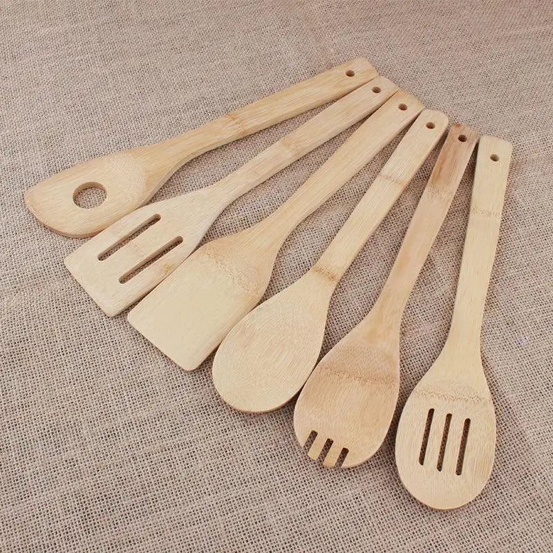 Wooden Cooking Utensil Set Bamboo Kitchen Spatula Spoons Tools Long Handle Honey Coffee Milk Teaspoon Spice Condiment Scoops