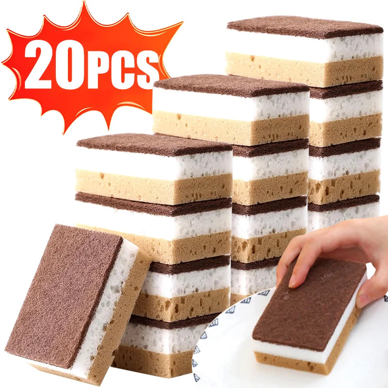 Double-sided Natural Sponges sandy fiber Scouring Pads Kitchen Pot Dishwashing Magic Rust Remover Brush Cleaning Accessories
