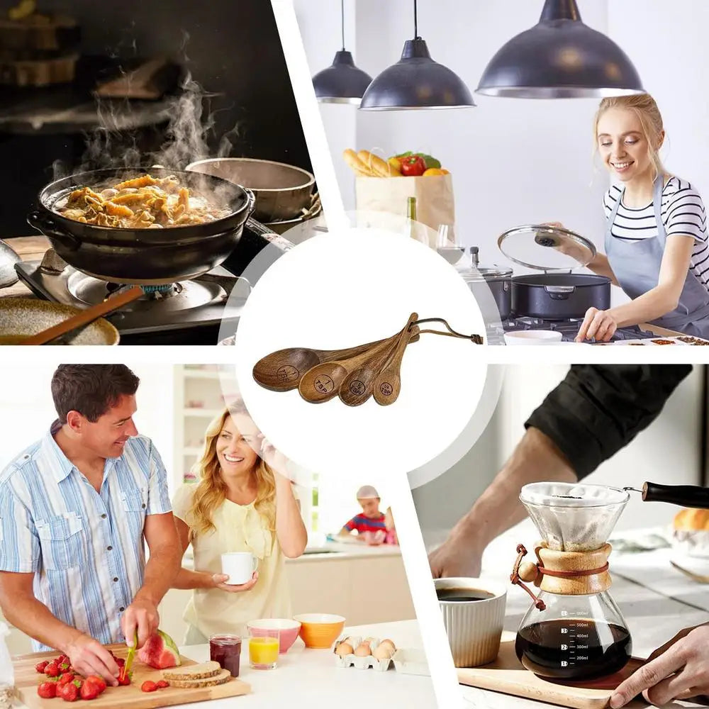 Wood Measuring Cups And Spoons Set Farmhouse Wooden Coffee Scoop Coffee Beans Sugar Salt Seasoning Scoop Honey Measuring