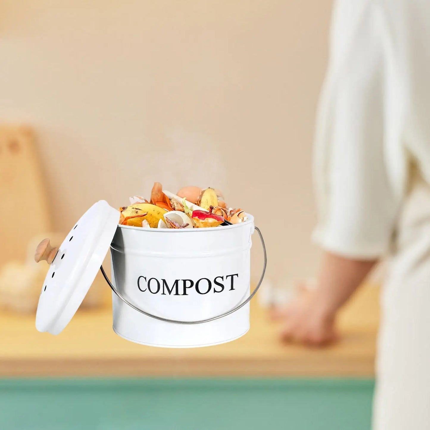 1L Kitchen Compost Bin Countertop with Lid Compost Bucket Coal Filter Compost Pail Food Waste for Food Scraps Food Composter Bin