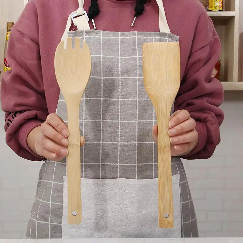 Wooden Cooking Utensil Set Bamboo Kitchen Spatula Spoons Tools Long Handle Honey Coffee Milk Teaspoon Spice Condiment Scoops