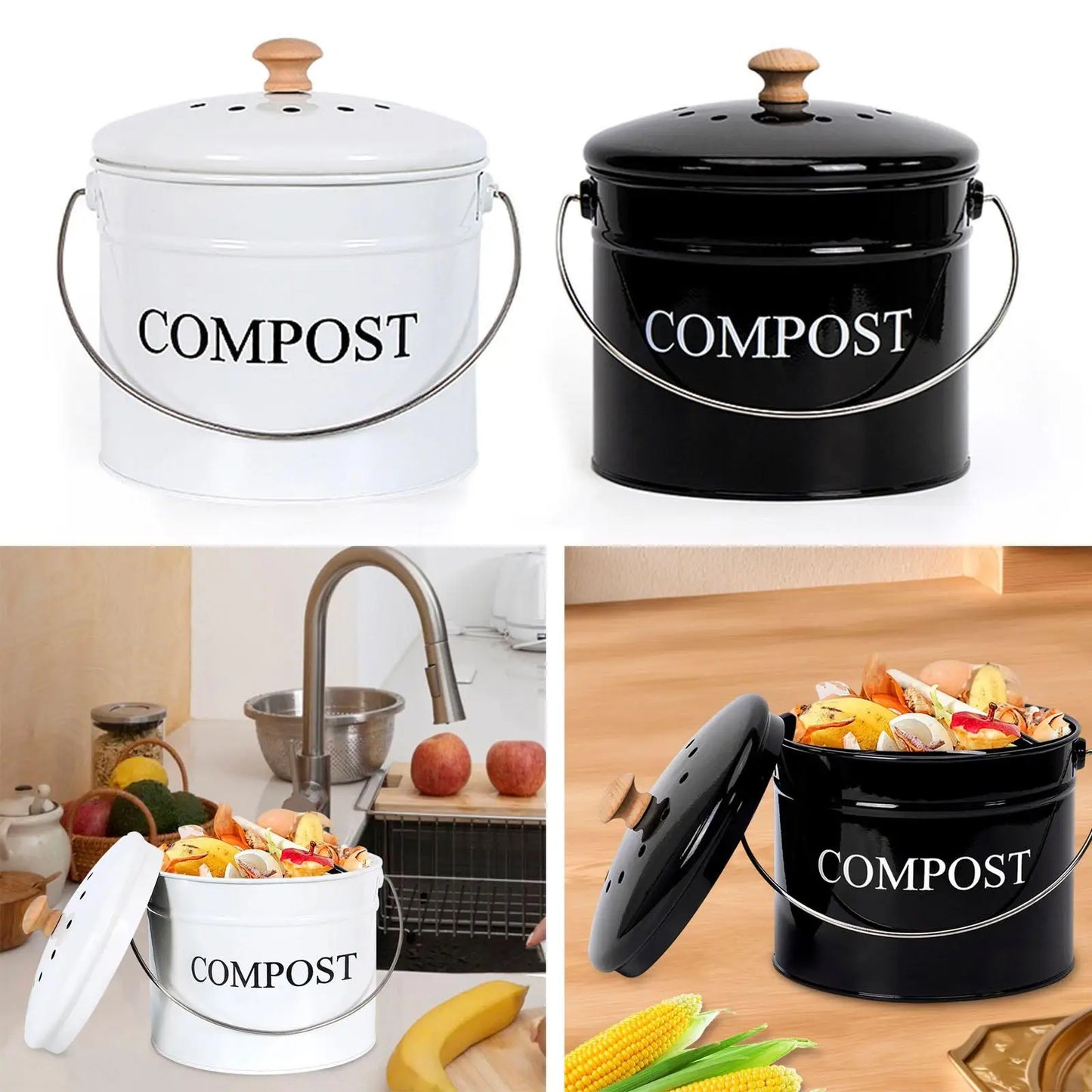 1L Kitchen Compost Bin Countertop with Lid Compost Bucket Coal Filter Compost Pail Food Waste for Food Scraps Food Composter Bin