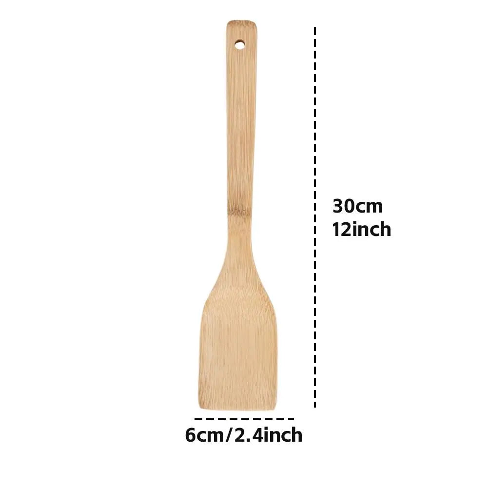 Wooden Cooking Utensil Set Bamboo Kitchen Spatula Spoons Tools Long Handle Honey Coffee Milk Teaspoon Spice Condiment Scoops